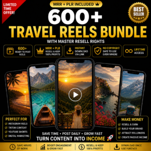 600+ Premium Faceless Travel Reels Bundle | Viral Videos for IG & TikTok (MRR/PLR)