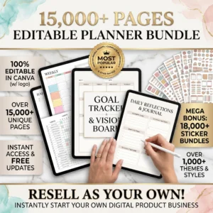 The Ultimate 15,000+ Canva Templates Mega Bundle | 2026-2032 Updated | PLR & MRR Resell Rights | Done-For-You Planners & Journals