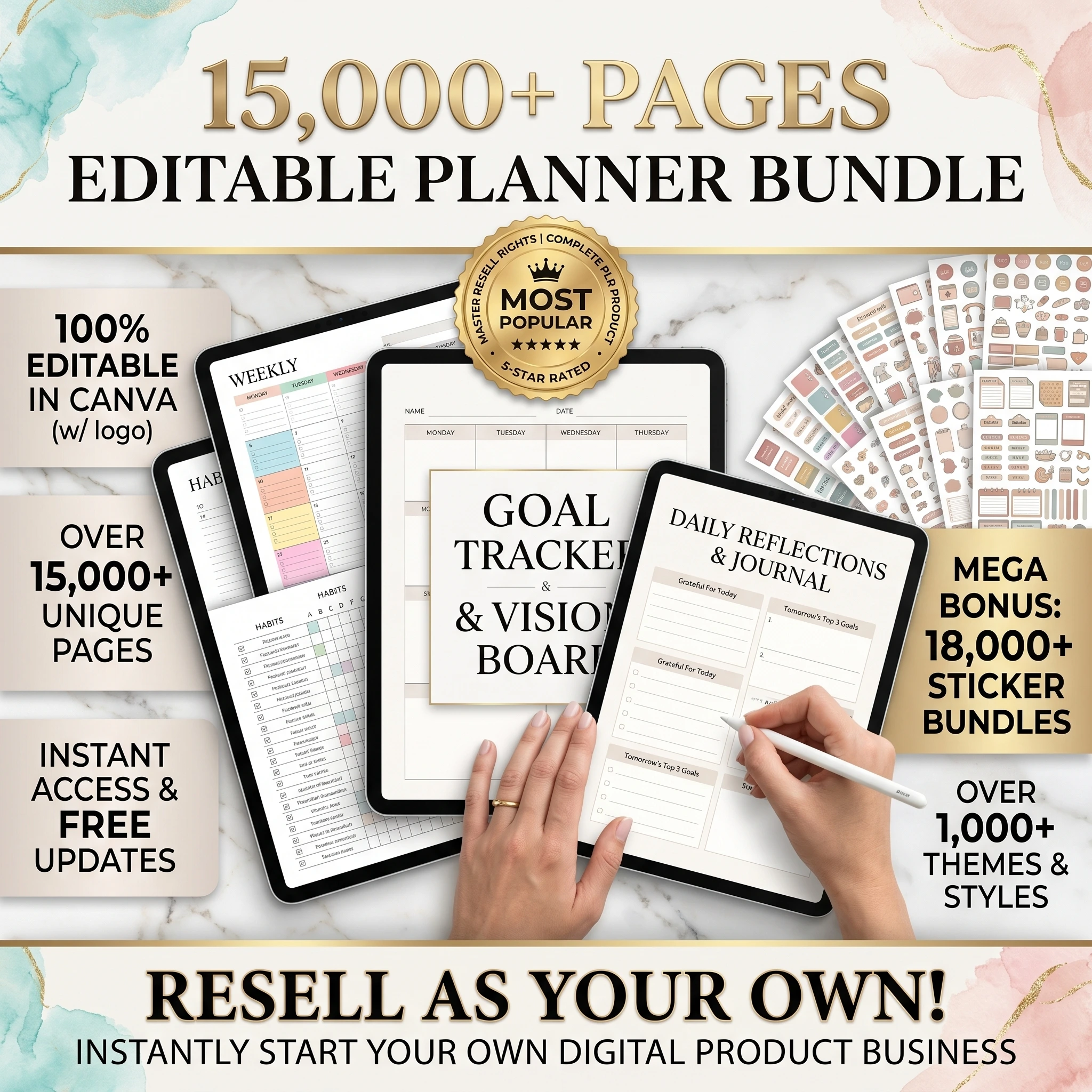 The Ultimate 15,000+ Canva Templates Mega Bundle | 2026-2032 Updated | PLR & MRR Resell Rights | Done-For-You Planners & Journals