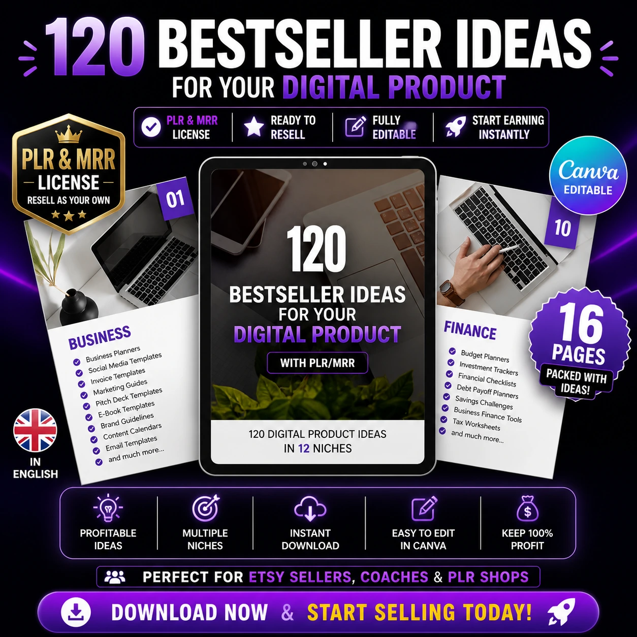 120 Bestselling Digital Product Ideas Guide | Done-For-You PLR & MRR | Editable Canva Template - Image 4