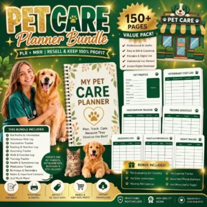 🐾 Ultimate Pet Care Planner Bundle | PLR & MRR Included | Done-For-You Editable Template | Resell Rights Digital Download